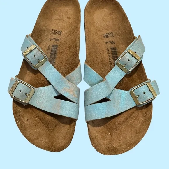 Birkenstock Blue Sandals with Cork Footbed and Metallic Straps - Picture 10 of 10